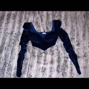 Oh Polly Blue Velvet Crop Top
